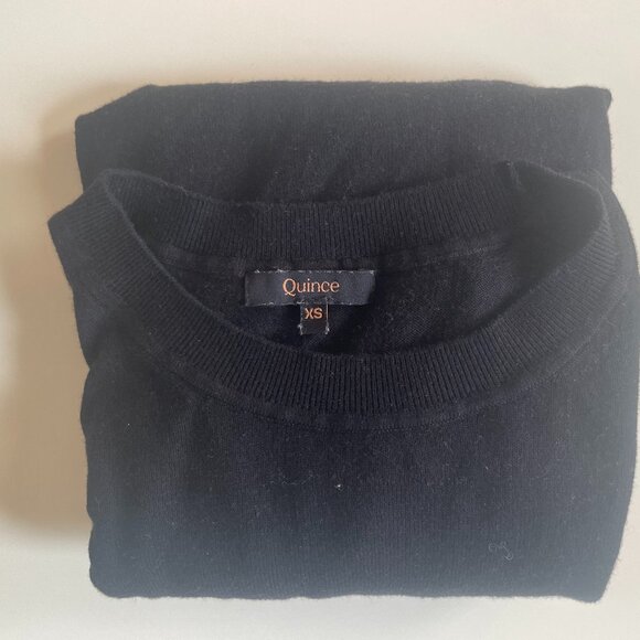Quince Lightweight Cotton Cashmere Crew Sweater, Black, Size XS - Picture 3 of 5